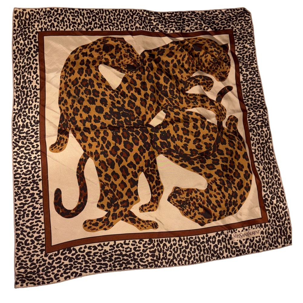 Yves Saint Laurent Animal Print Scarf in Brown and Tan